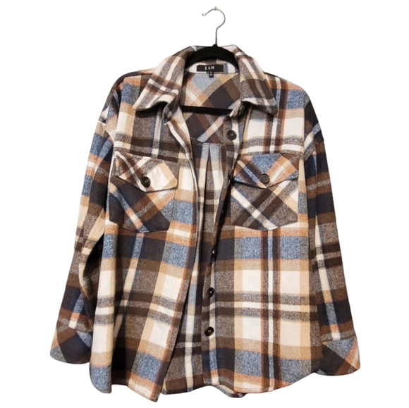 E & M Flannel Plaid Shacket Small - Picture 1 of 5